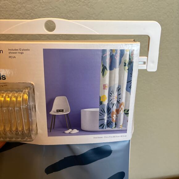 Room Essentials Shower Curtain With Rings Blue White Floral 13 Piece PEVA - Picture 3 of 7